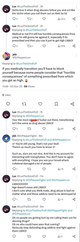 lux saying that hrt isnt drugs because they are percribed drugs.